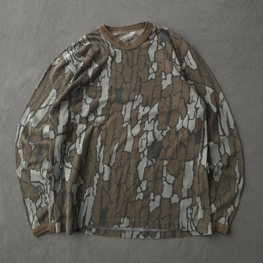 Vintage 90s Trebark Brown Camo T-shirt Large USA Long Sleeve Pocket